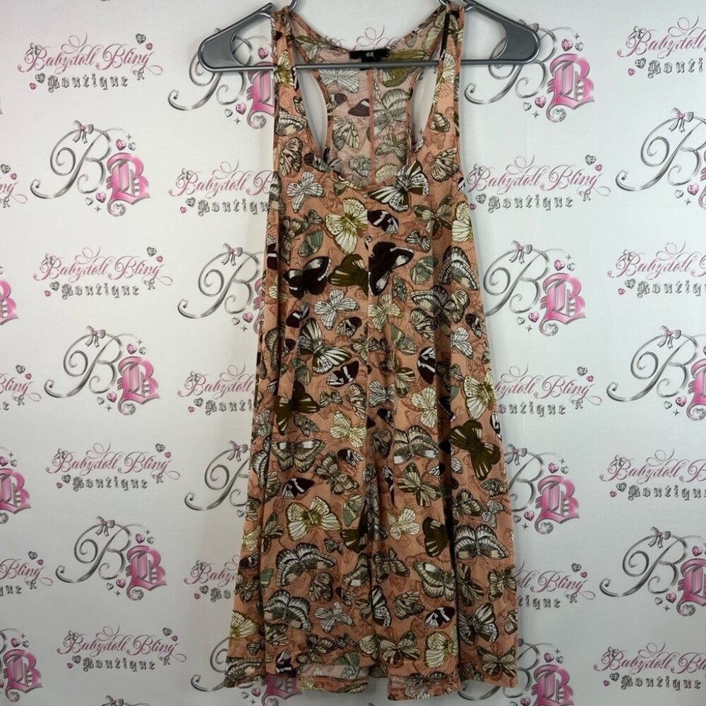 H&M Dress butterfly orange Peach green purple Brown dress flowy tank style moth